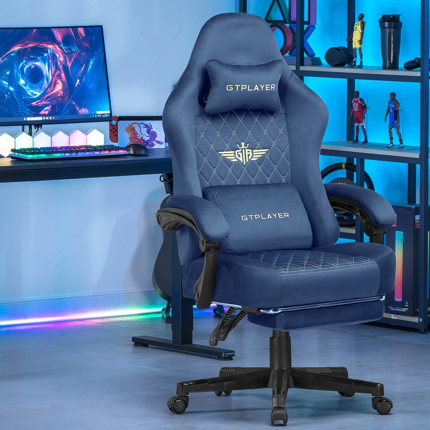 Chaise de bureau style gaming solide - Bleu Chaise de bureau