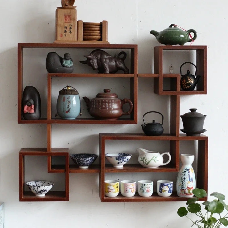 étagère murale en bois ancien à multi compartiments - Retro