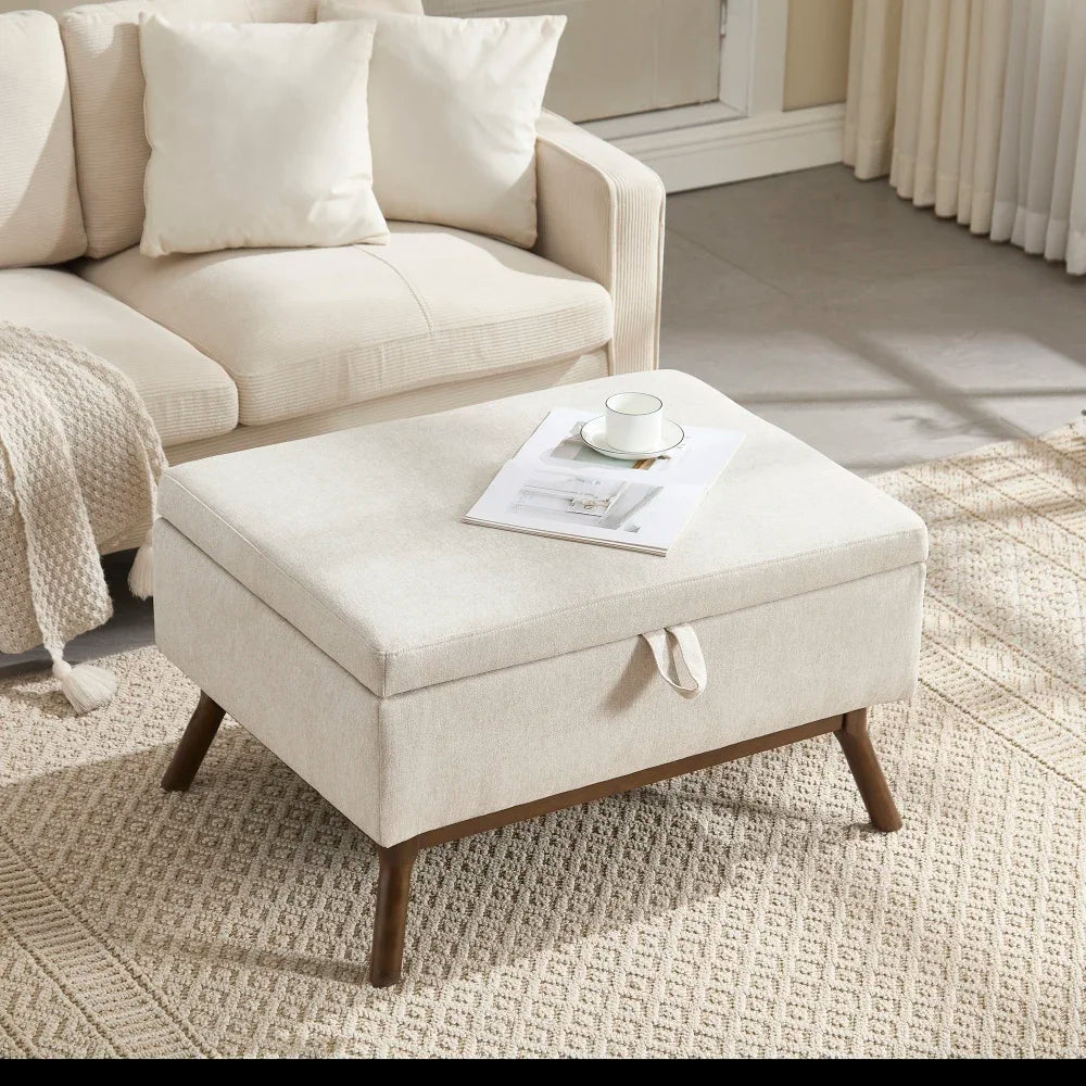 Table basse carré avec compartiment de rangement simple - Table basse Beige + Lain