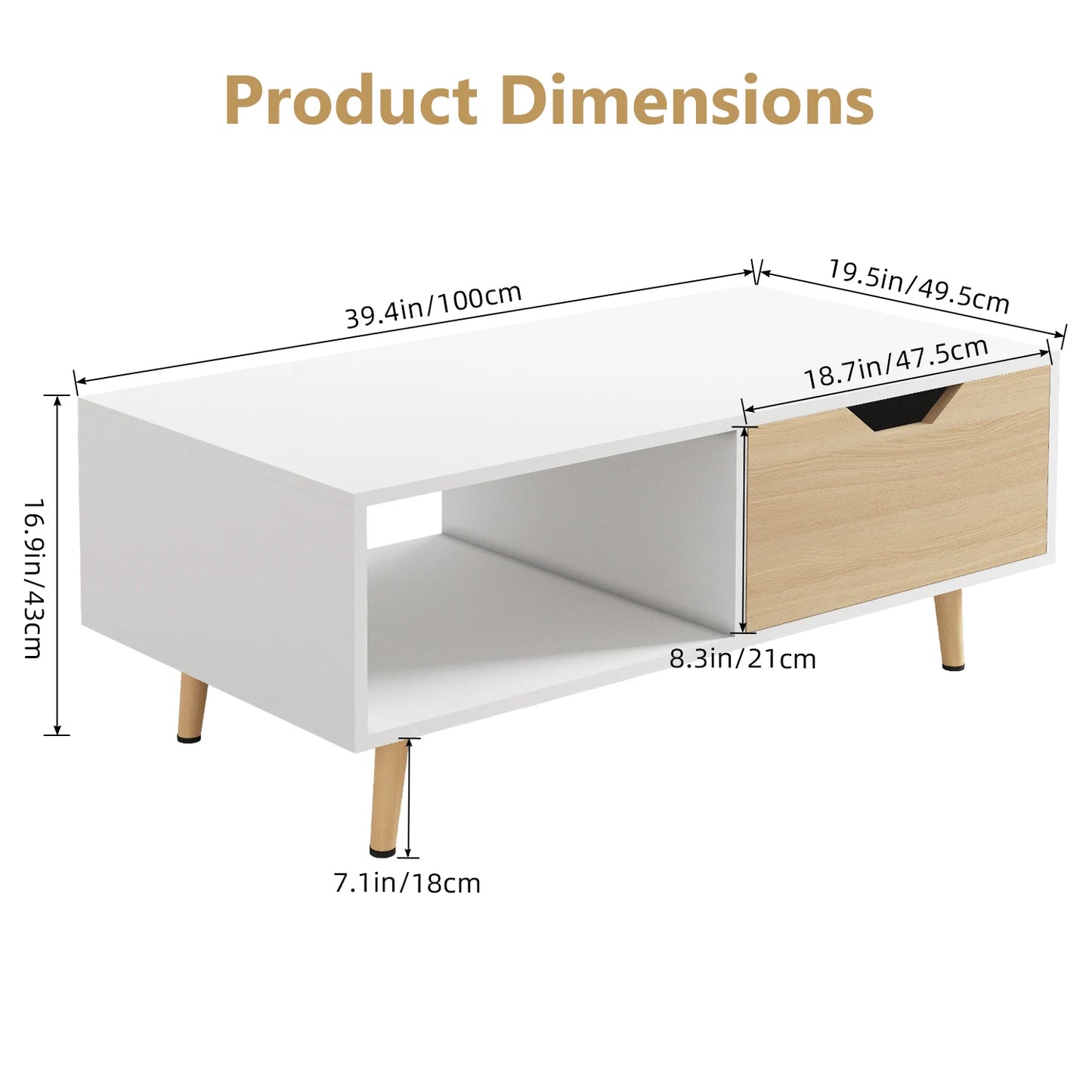 Table basse en bois massif moderne pour salon - Blanc Table basse