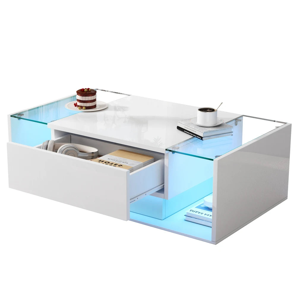 Table basse verre et led lumineuse - 100 x 50 x 31cm - Table basse Blanc