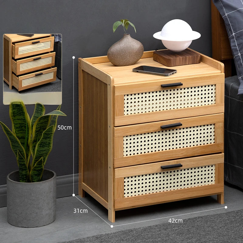 Table de nuit rangement rétro de couleur marron - B - 3 Tiroirs