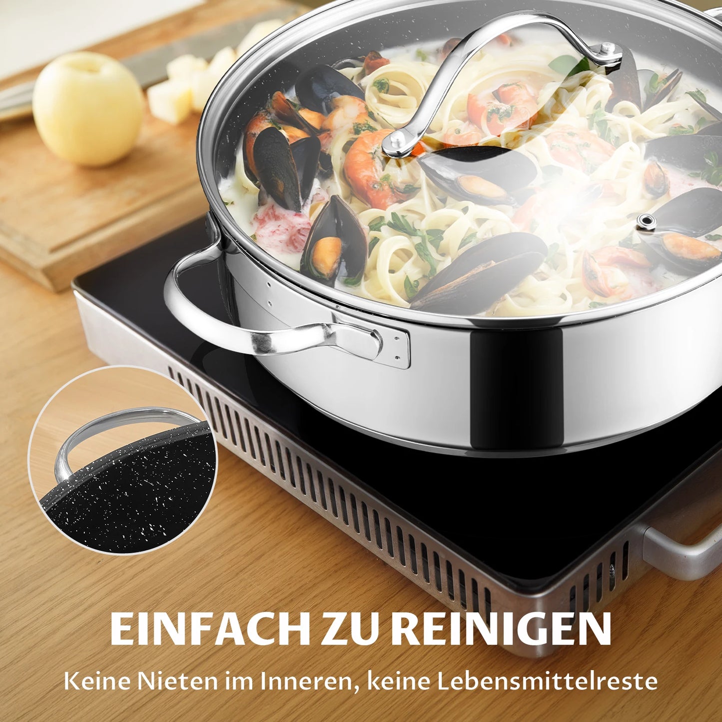 Poêle inox à frire en forme de marmite -