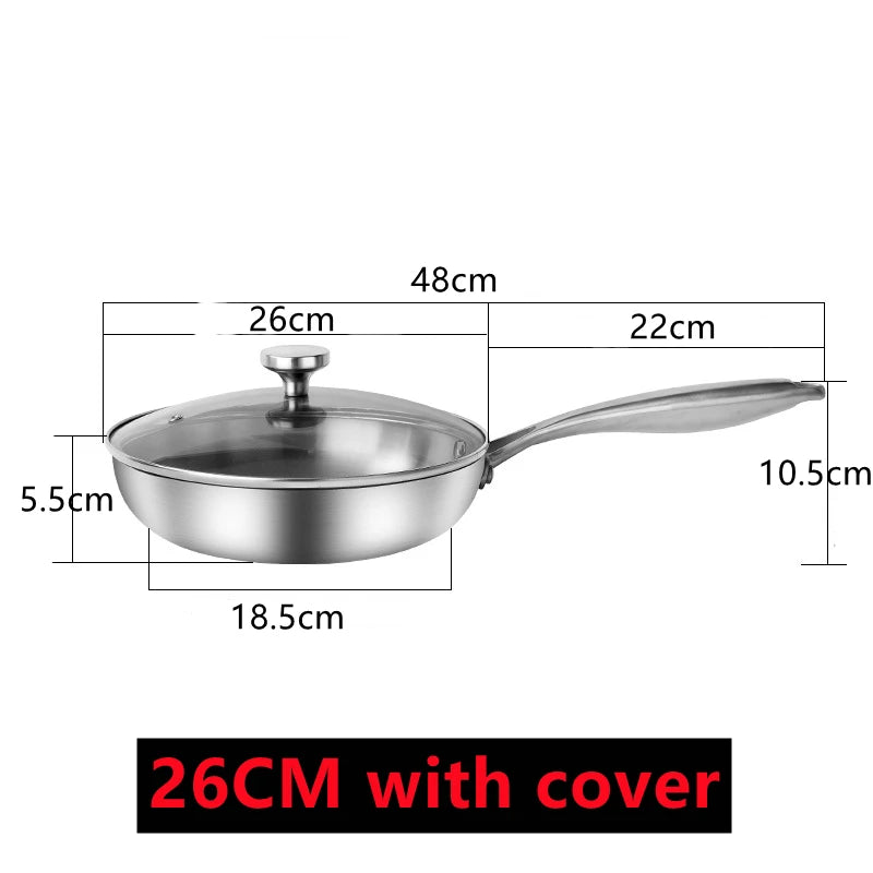 Poêle inox Professionnel de qualité disponible en 22cm 24cm 26cm 28cm - 26cm avec couverture