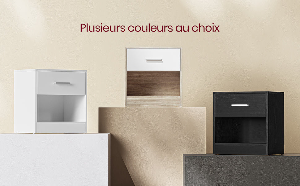 Table de chevet moderne - Lot de 2 - Blanc Classique -