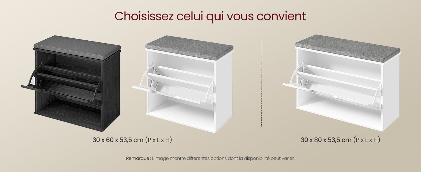 Étagère chaussures banc de couleur blanche 30 x 80 x 53.5 cm -