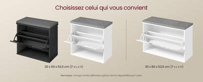 Étagère chaussures banc de couleur blanche 30 x 80 x 53.5 cm -