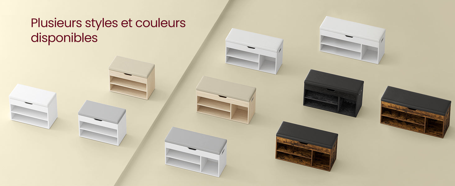Meuble à chaussure avec banc de rangement et assise rembourrée -