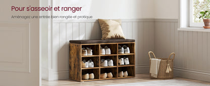 Grand meuble à chaussure et banc 9 Compartiments -