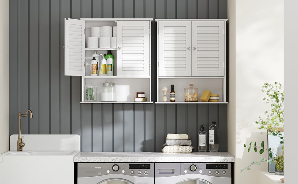 Meuble salle de bain murale blanc avec 2 portes -