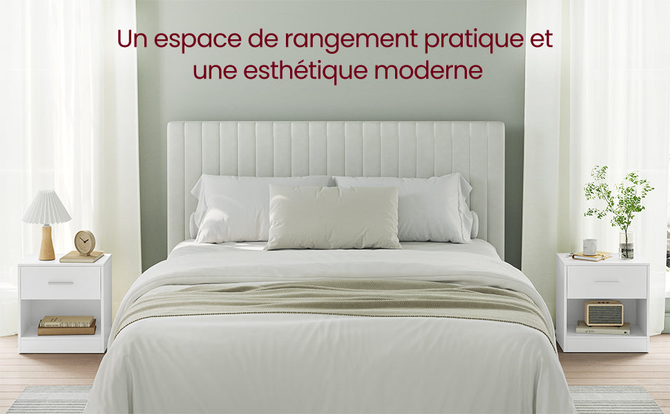 Table de chevet moderne - Lot de 2 - Blanc Classique -