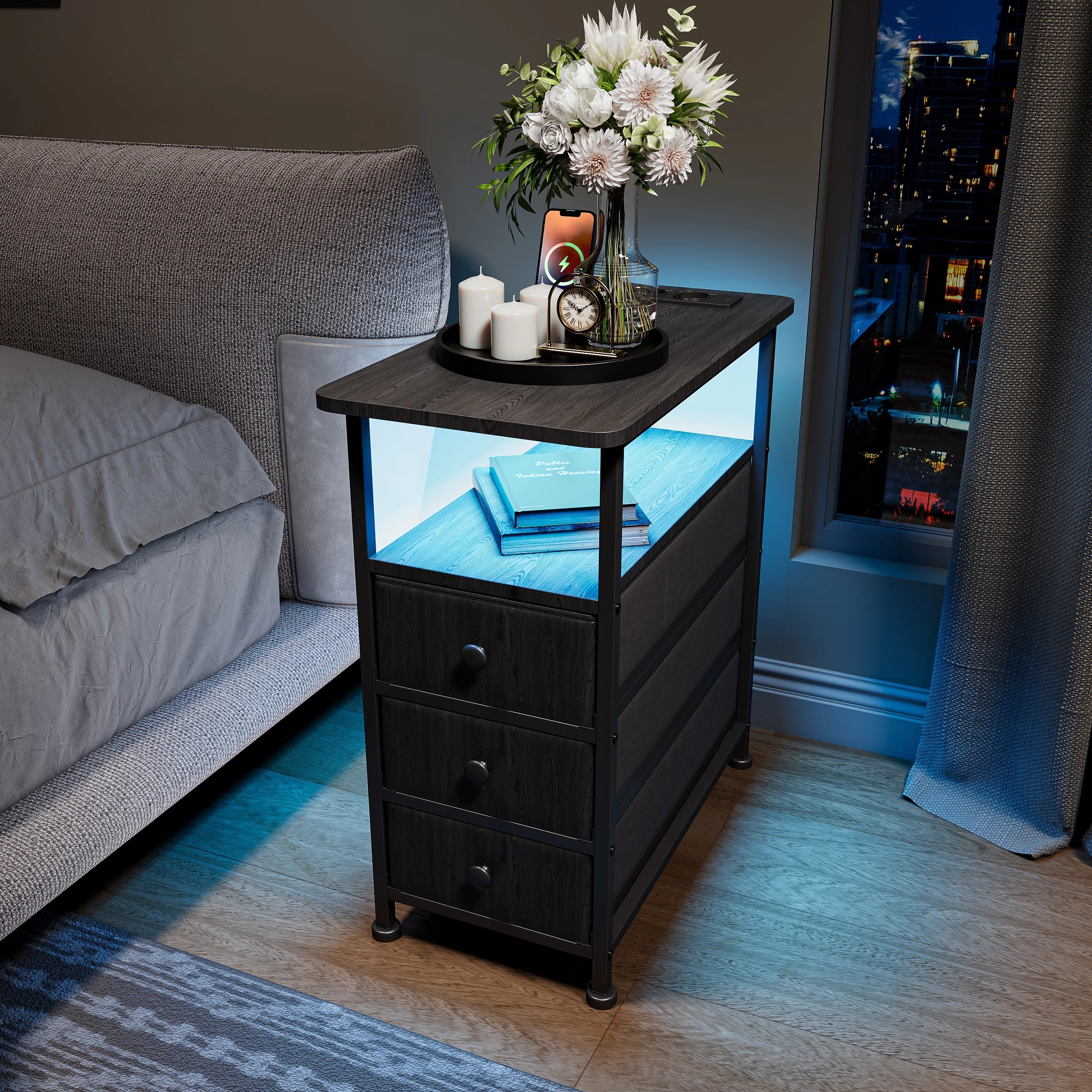 Table de nuit pas cher avec multiprise -