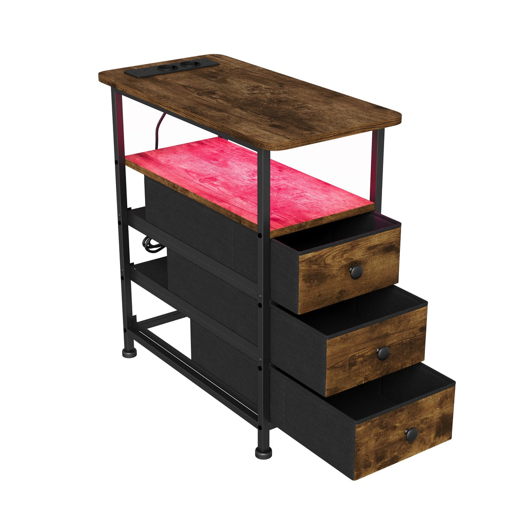 Table de chevet 3 tiroirs avec LED - MORENE -