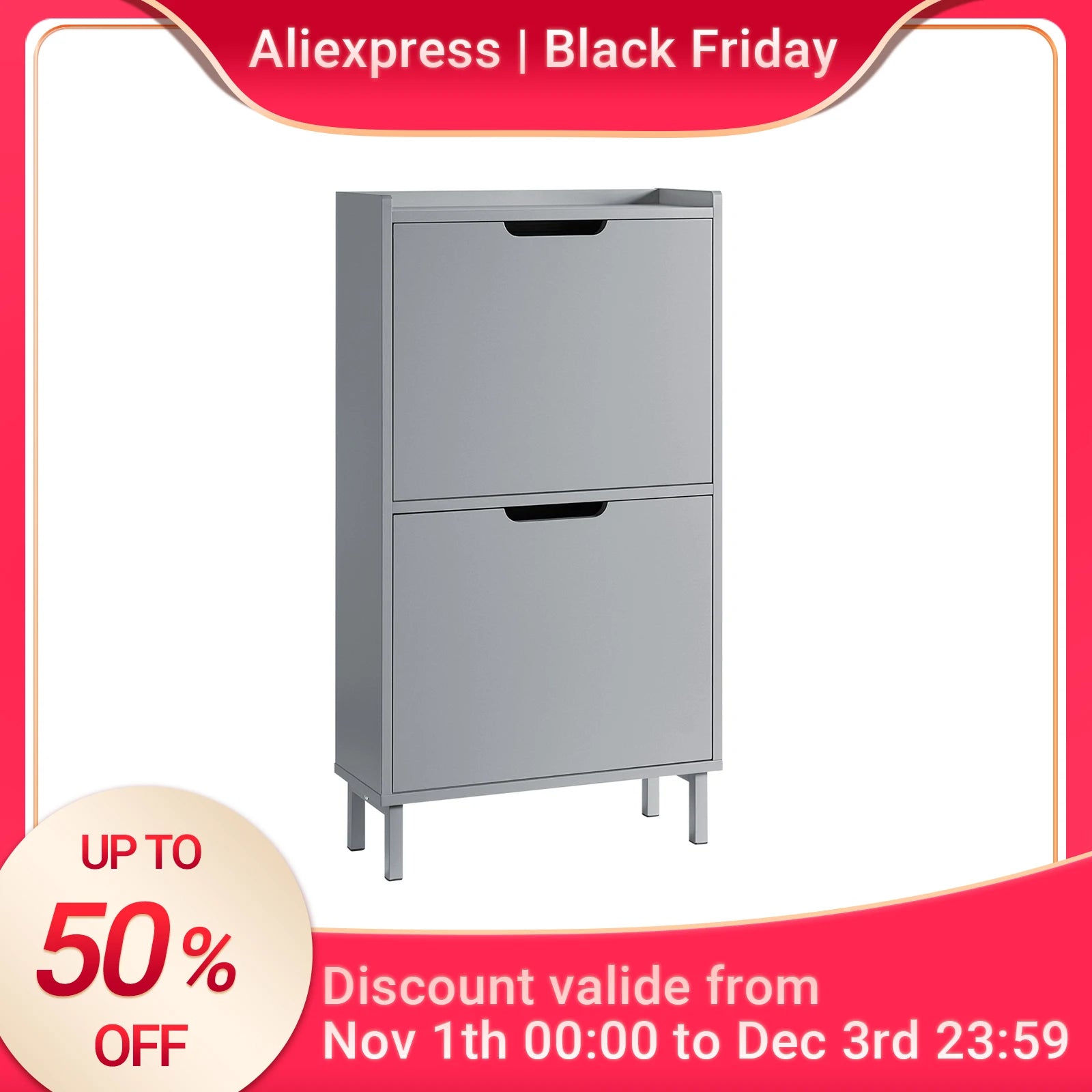 Meuble à chaussure étagère gris - 129cm x 19cm x 50cm