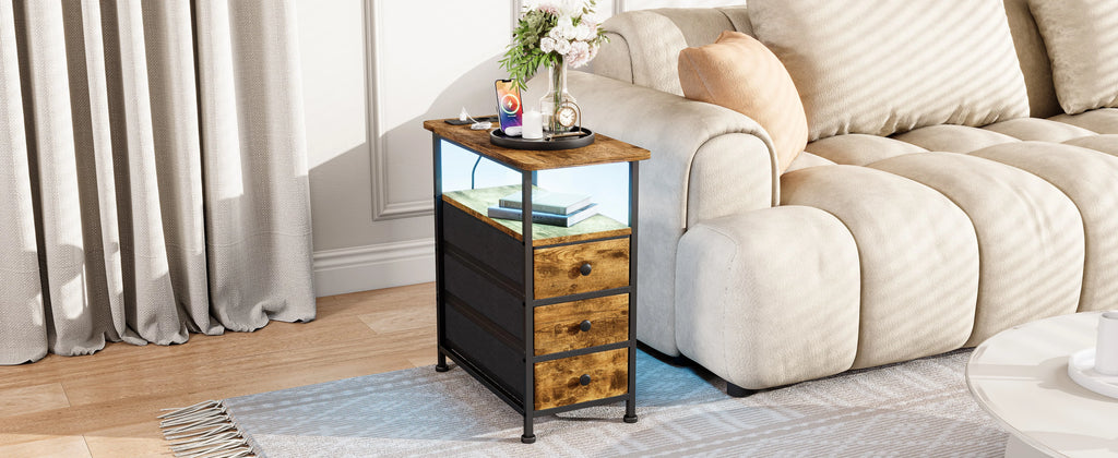 Table de chevet 3 tiroirs avec LED - MORENE -