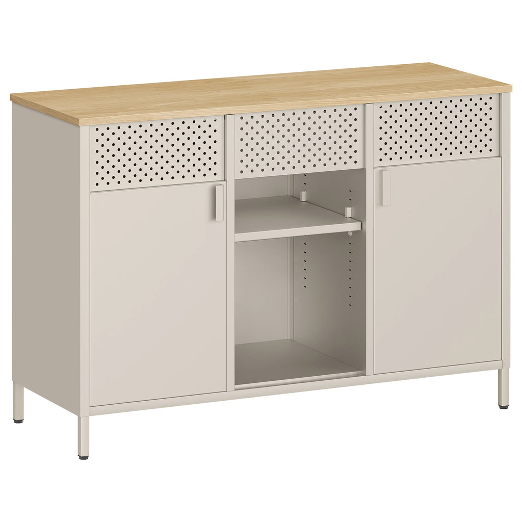 Meuble de rangement métallique à doubles portes - Beige Sable et Couleur Chêne Naturel Meuble de rangement