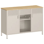 Meuble de rangement métallique à doubles portes - Beige Sable et Couleur Chêne Naturel Meuble de rangement