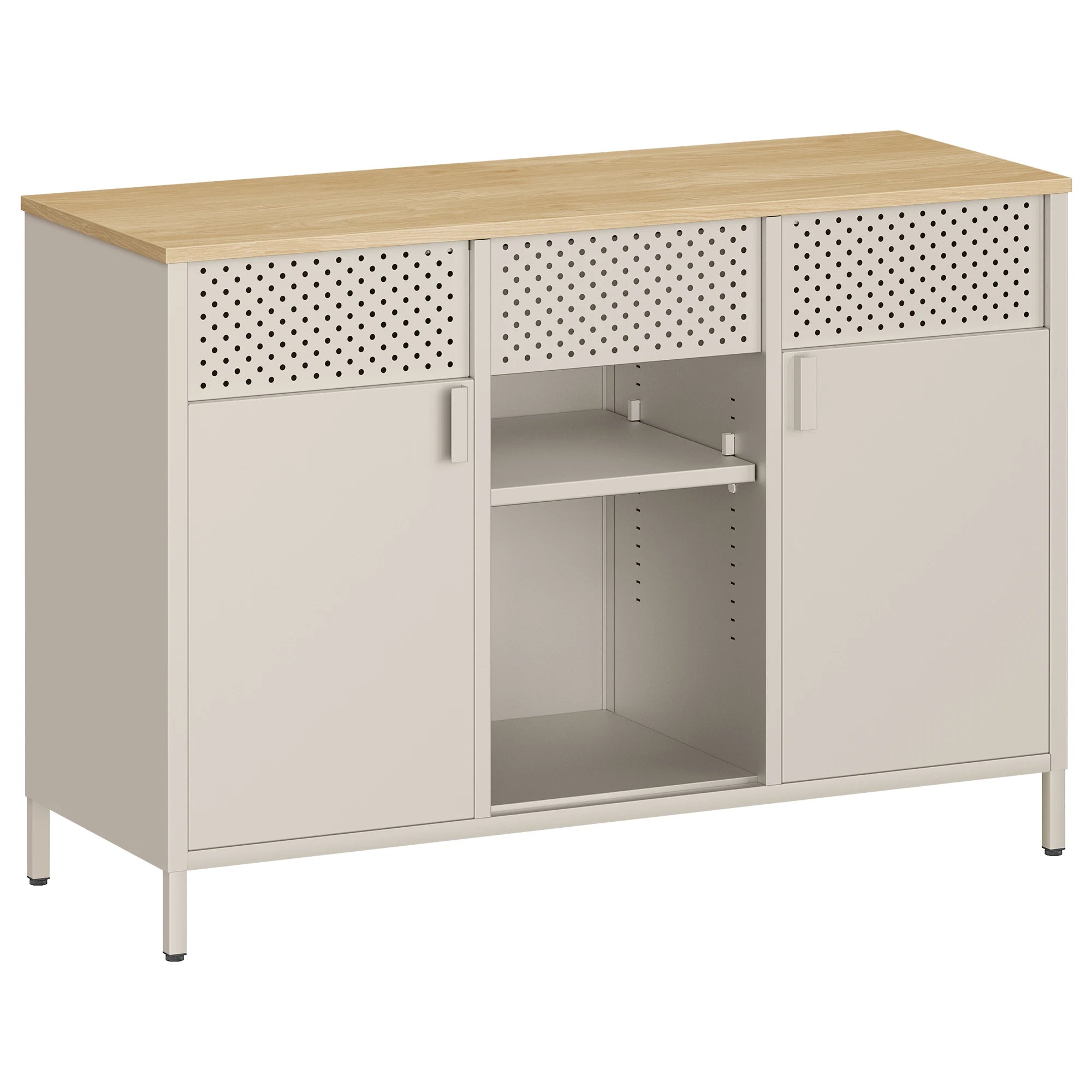 Meuble de rangement métallique à doubles portes - Beige Sable et Couleur Chêne Naturel Meuble de rangement