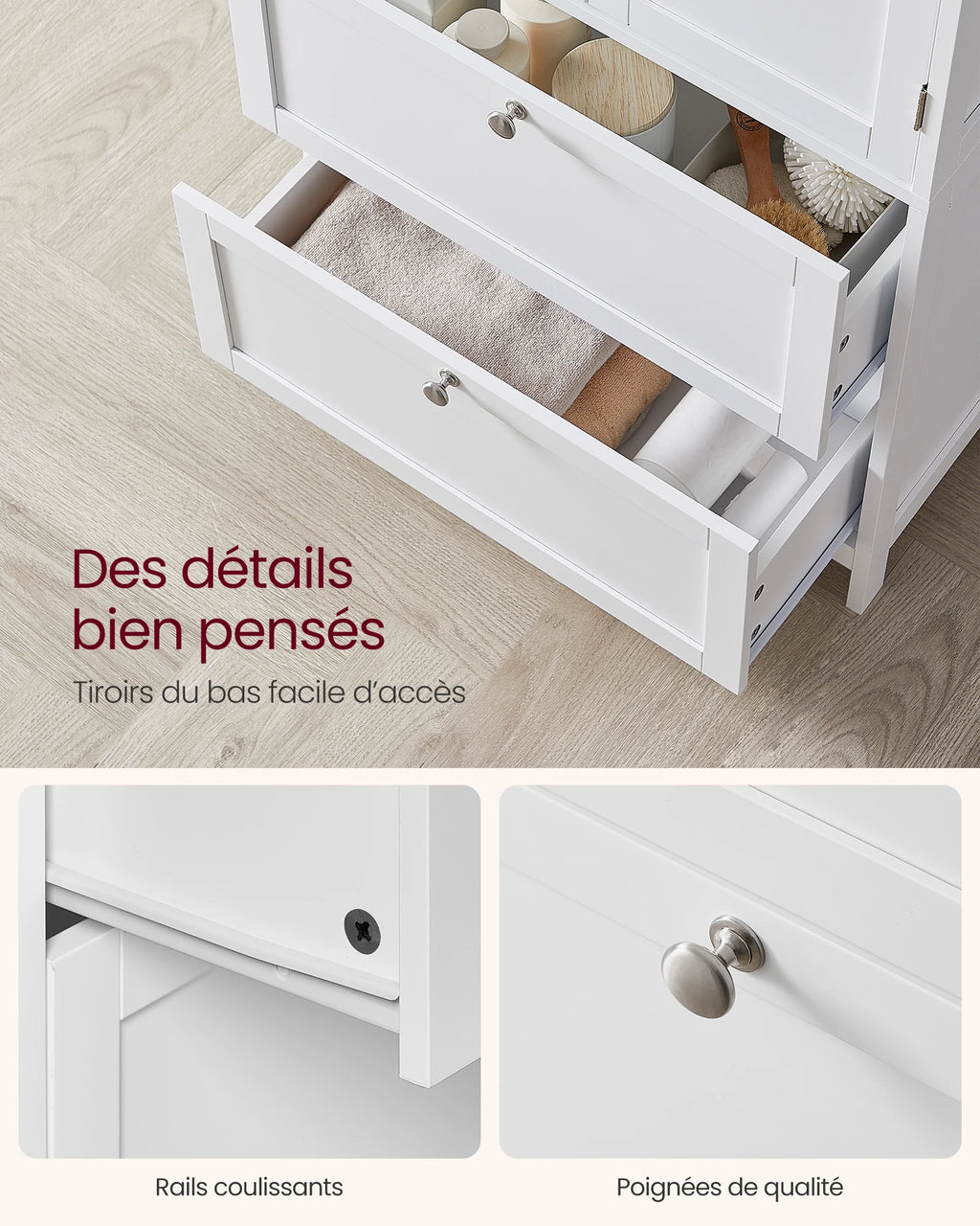 Meuble de rangement cuisine à 2 tiroirs et 2 portes -