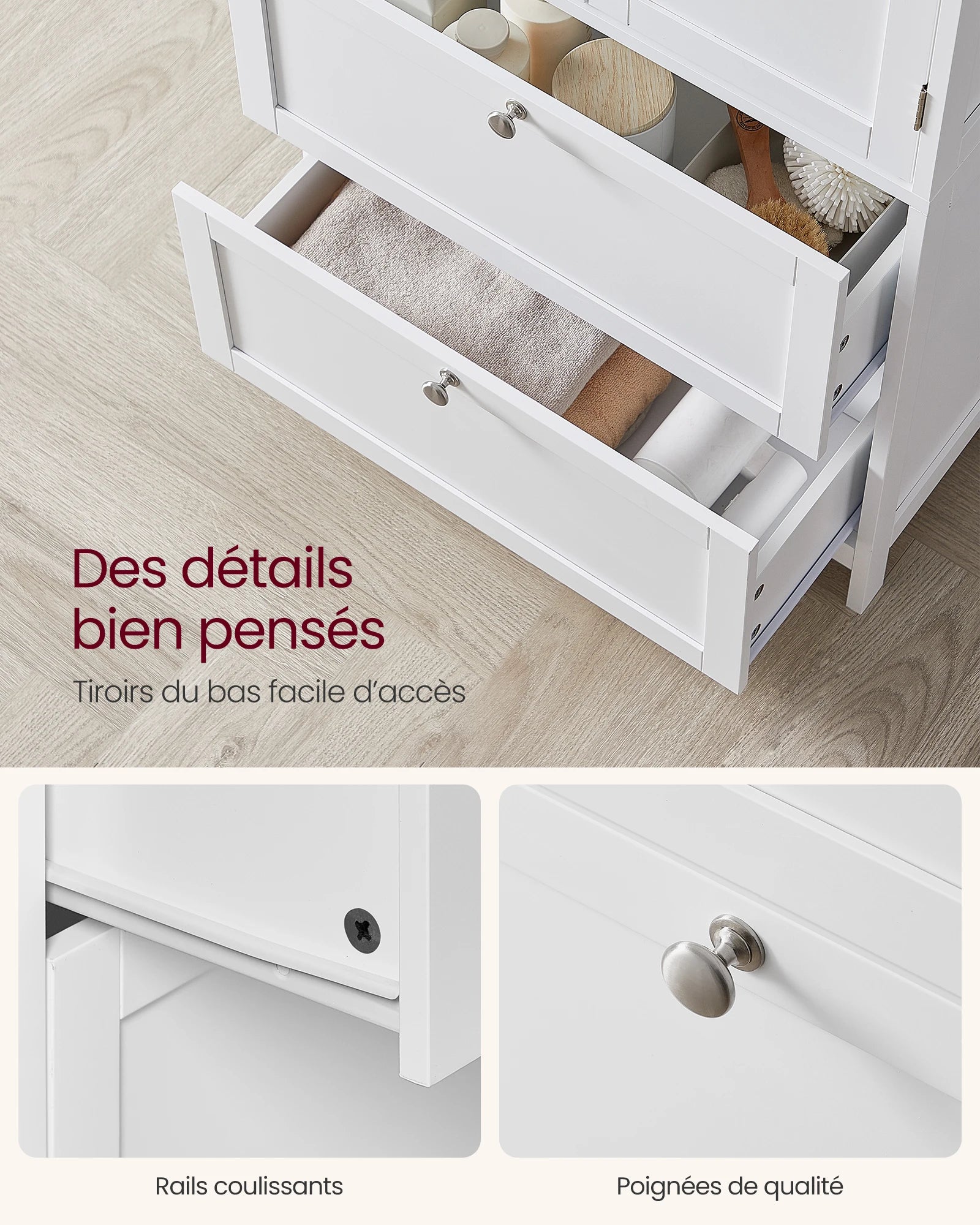 Meuble de rangement cuisine à 2 tiroirs et 2 portes -