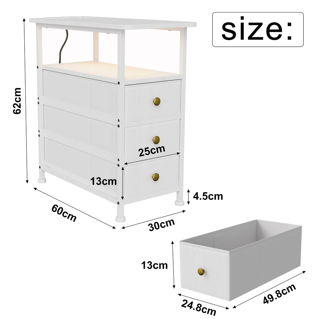 Table de chevet structure métallique - Blanc tissu Table de chevet