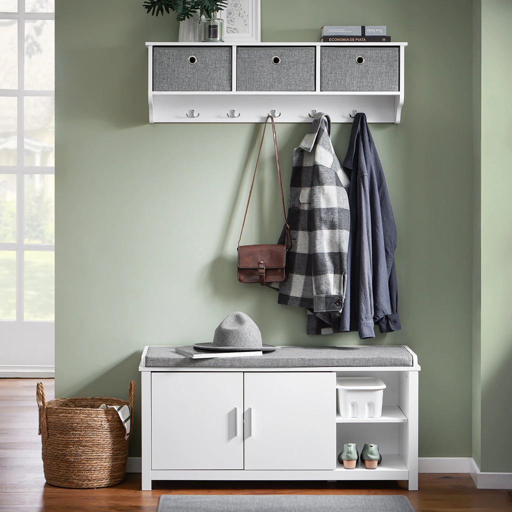 Meuble à chaussure avec banc et compartiments étroits - Blanc Meuble à chaussure