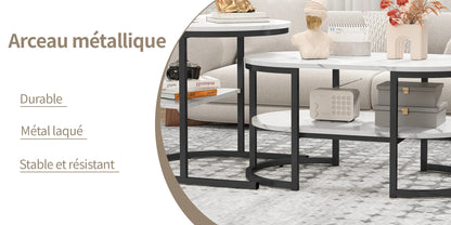 Table basse métal ronde avec effet marbre -