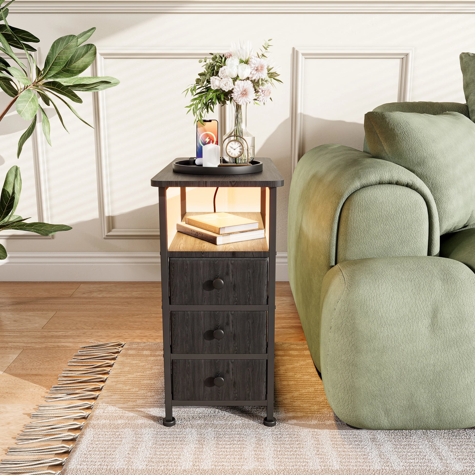 Table de nuit pas cher avec multiprise -