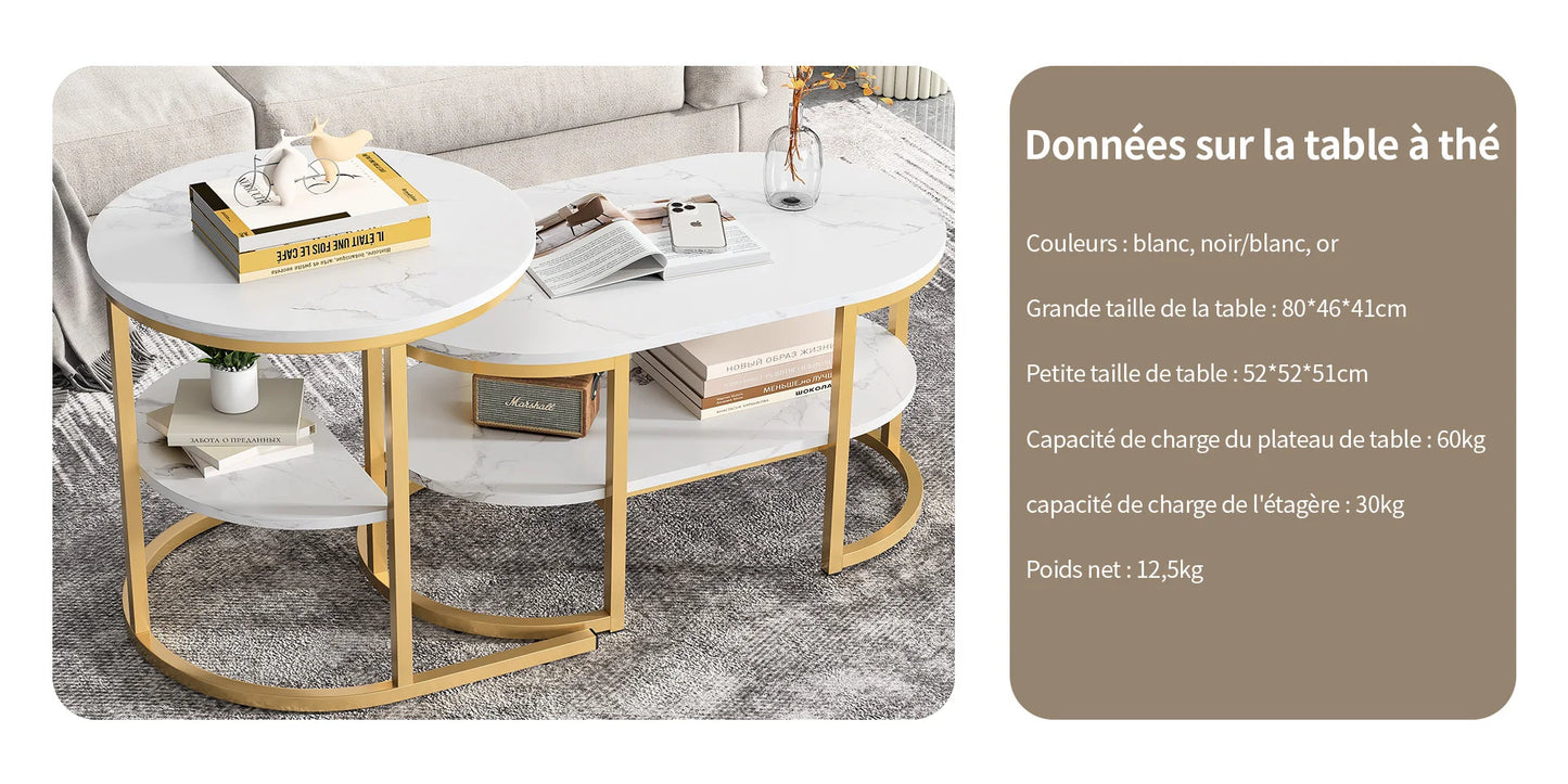 Table basse métal ronde avec effet marbre -