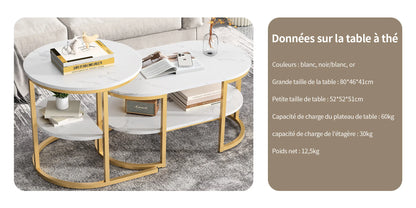 Table basse métal ronde avec effet marbre -