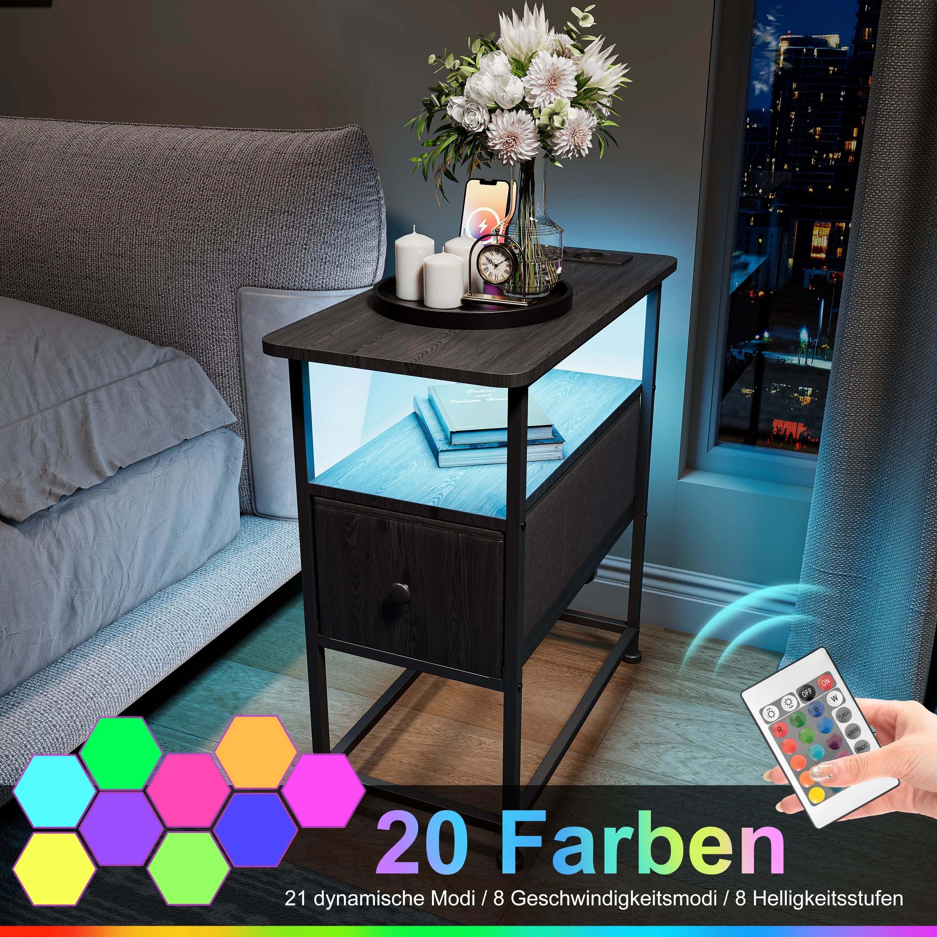 Table de chevet noir moderne design LED -