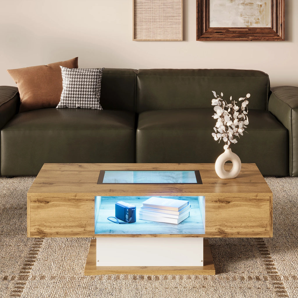 Table basse verre et bois avec LED -
