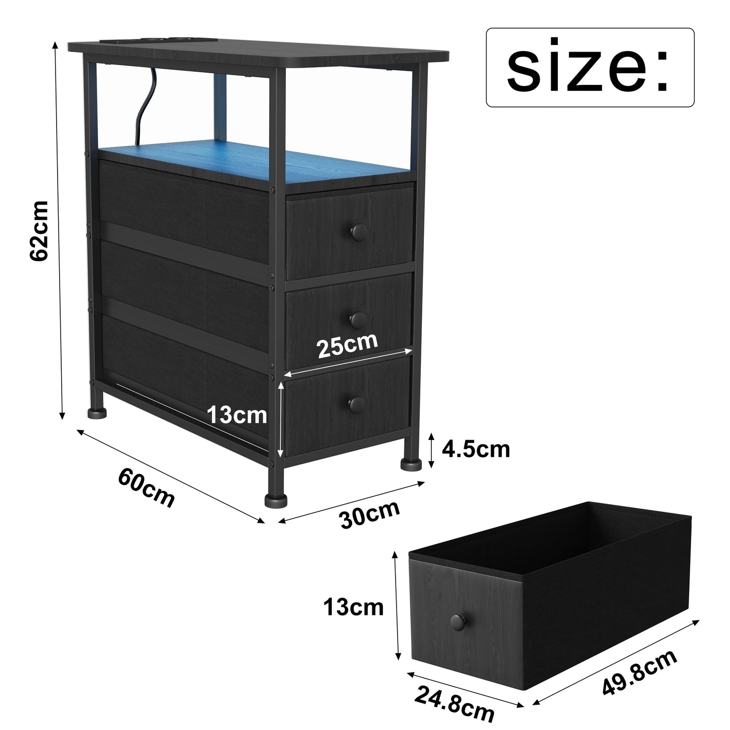 Table de nuit pas cher avec multiprise -
