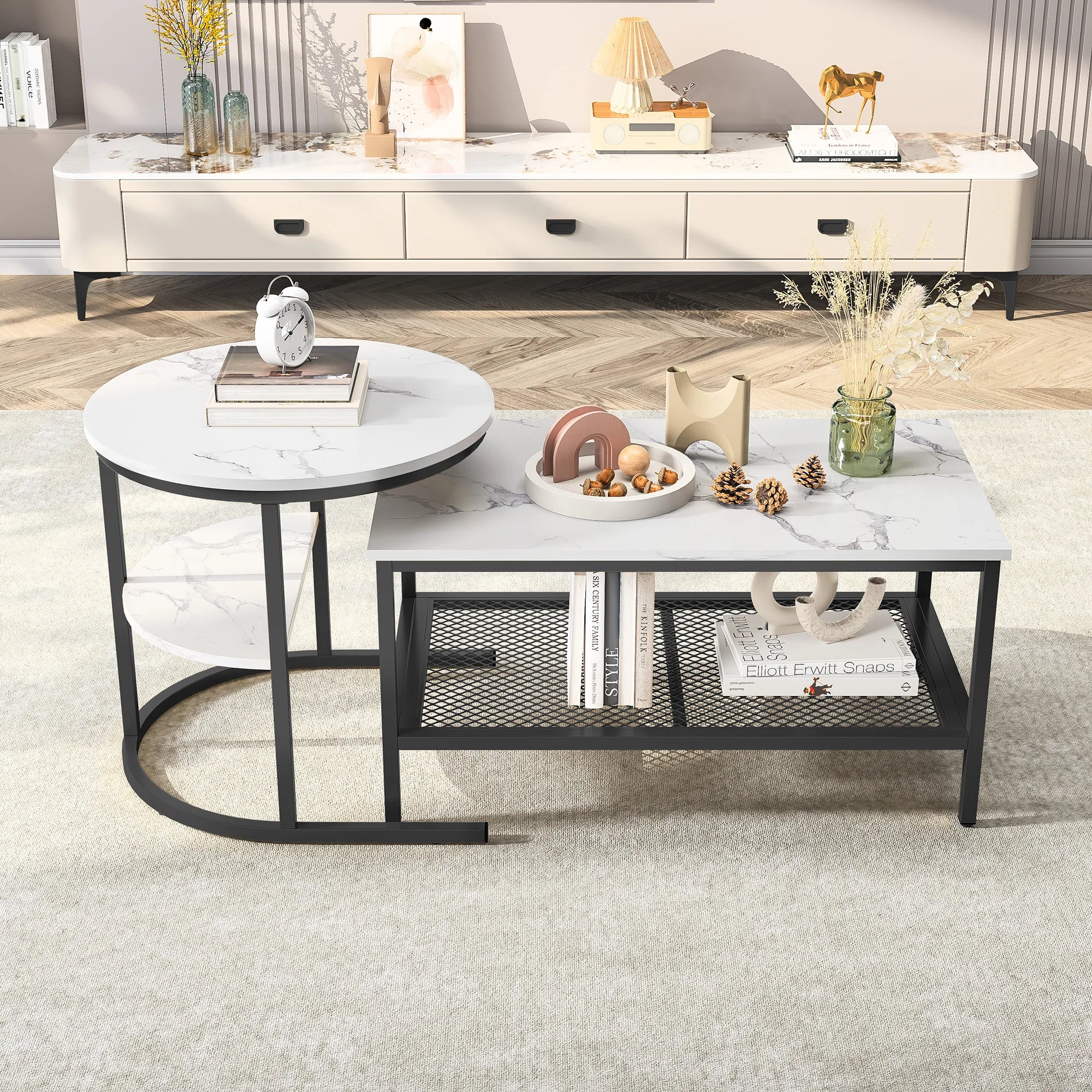 Table basse en marbre design 2 ensembles -