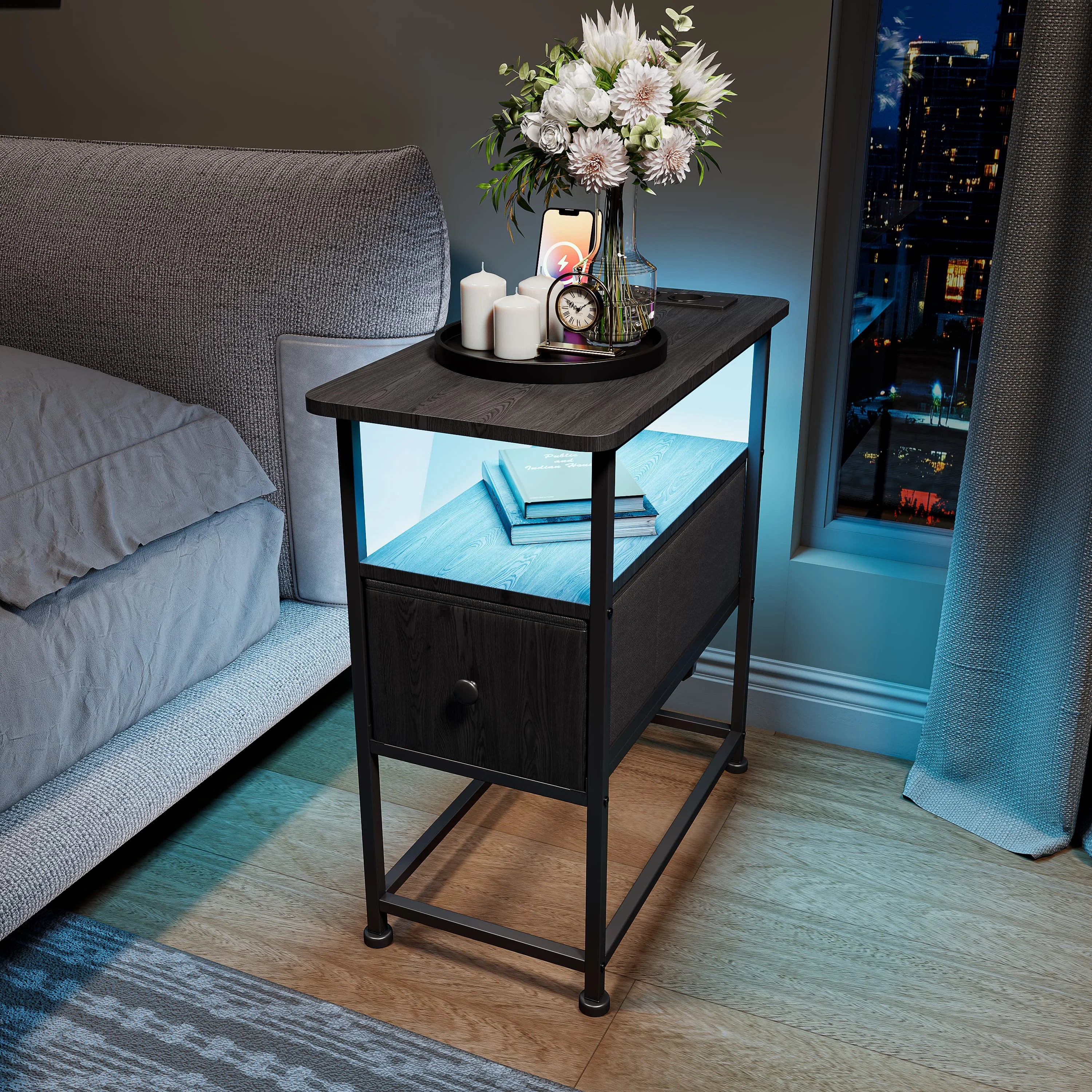 Table de chevet noir moderne design LED -