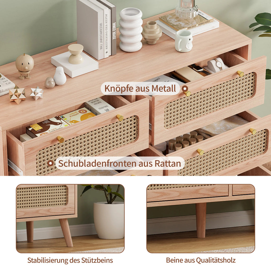 Petit meuble de rangement bois et tiroirs en rotin -