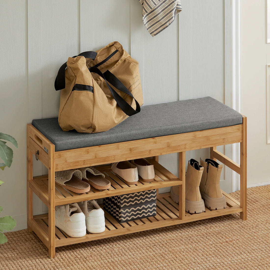 Meuble à chaussure avec assise en bois de bambou -
