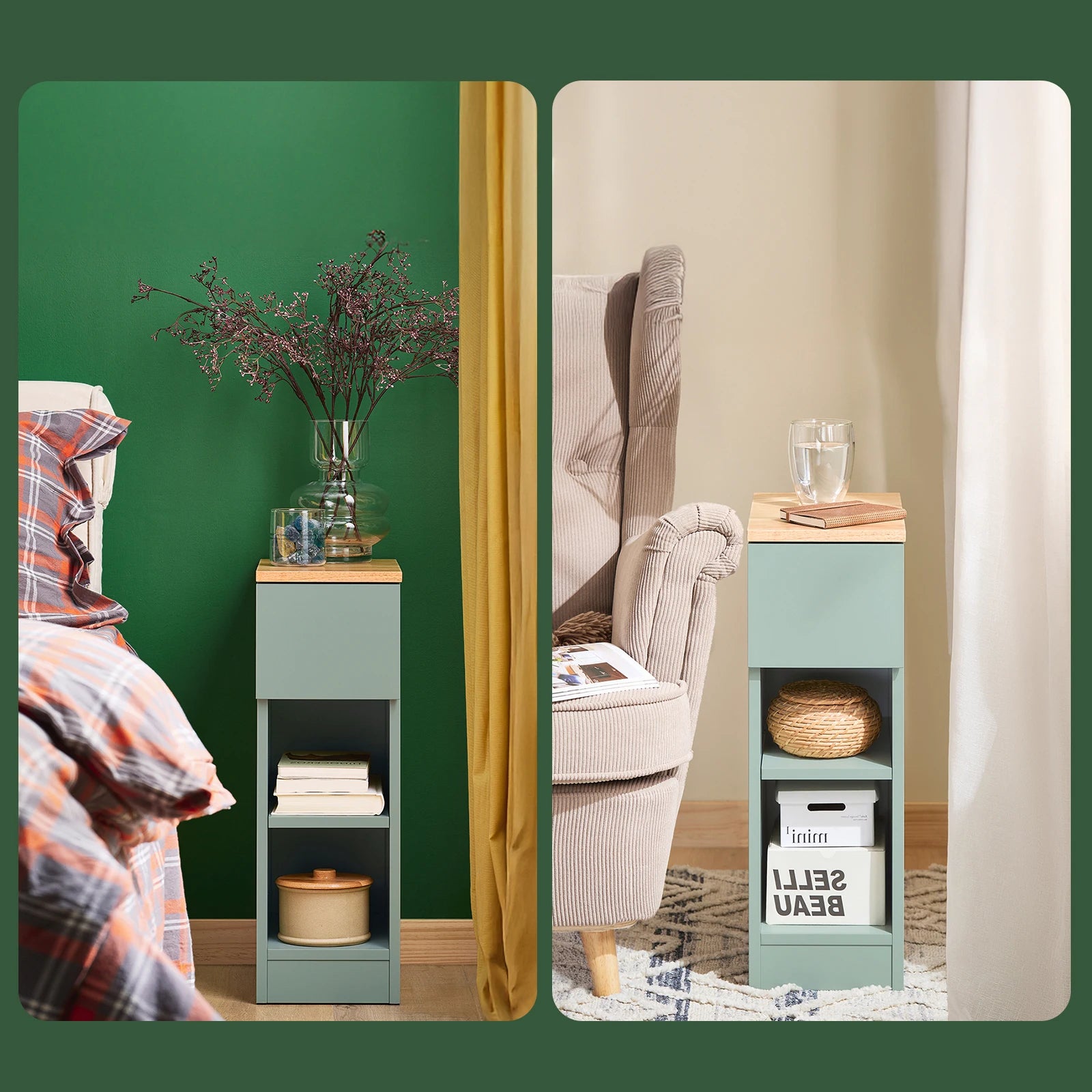 Table de chevet naturel étroite en bois -