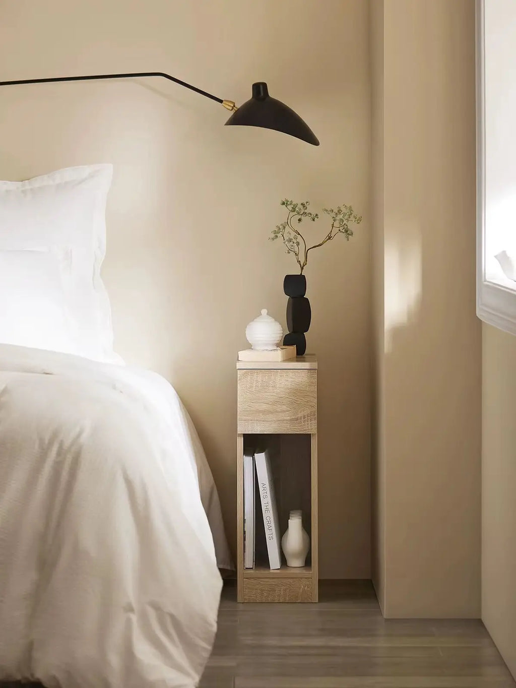 Table de chevet naturel étroite en bois - Café Table de chevet