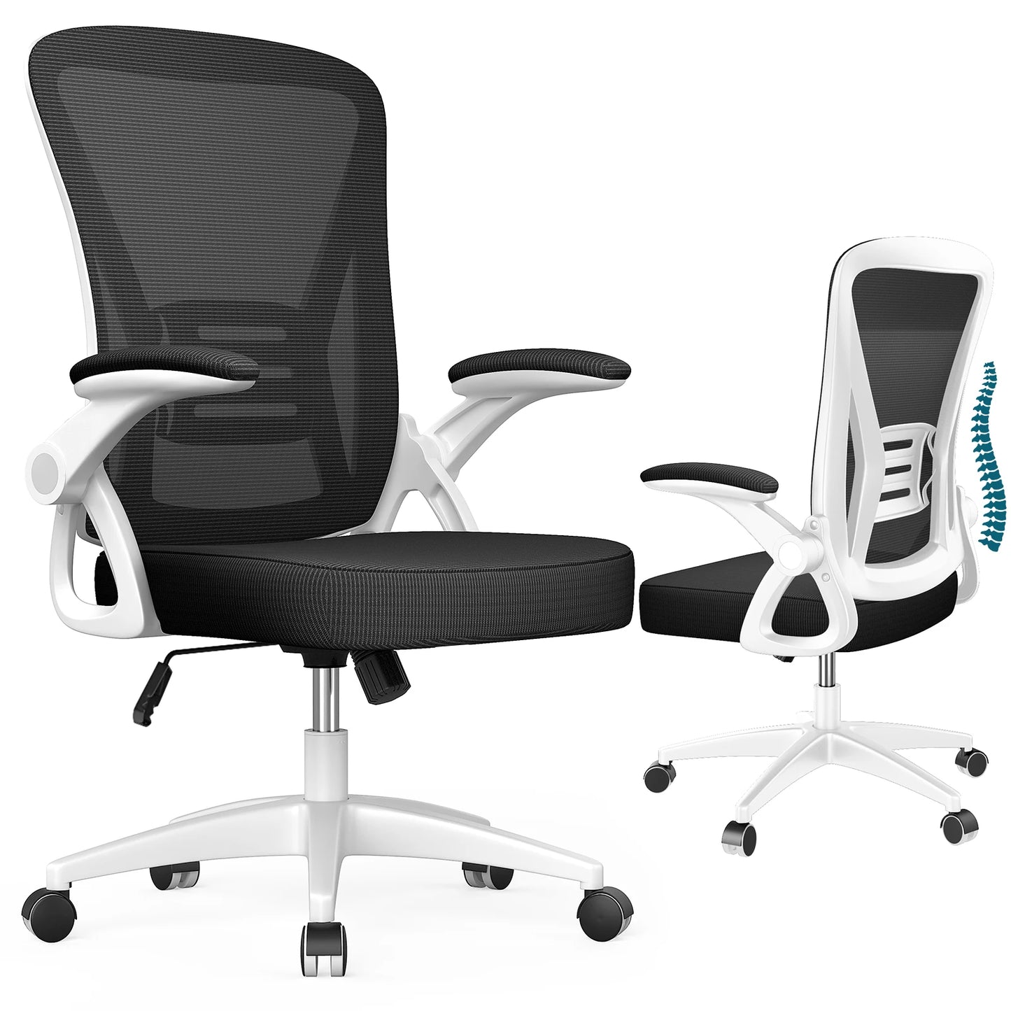 Chaise de bureau roulante avec accoudoirs - Noir blanc Chaise de bureau