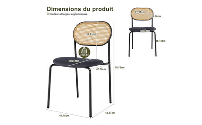 Chaise salle à manger rotin simple de 2 pièces -
