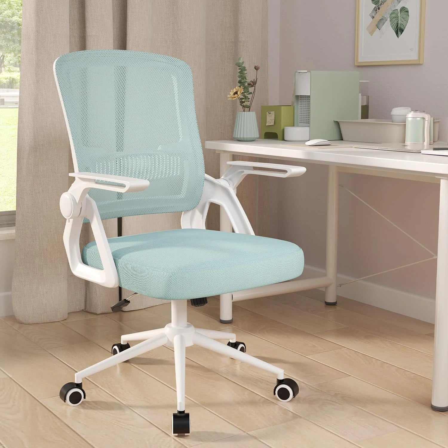 Chaise de bureau rose ergonomique avec accoudoirs relevables - Vert blanc Chaise de bureau