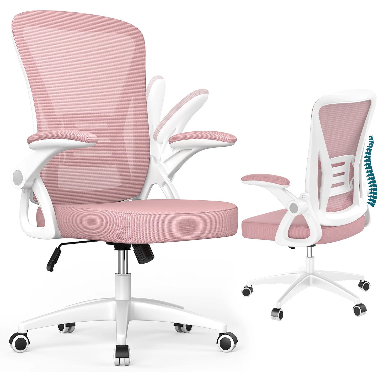 Chaise de bureau roulante avec accoudoirs - Rose Chaise de bureau