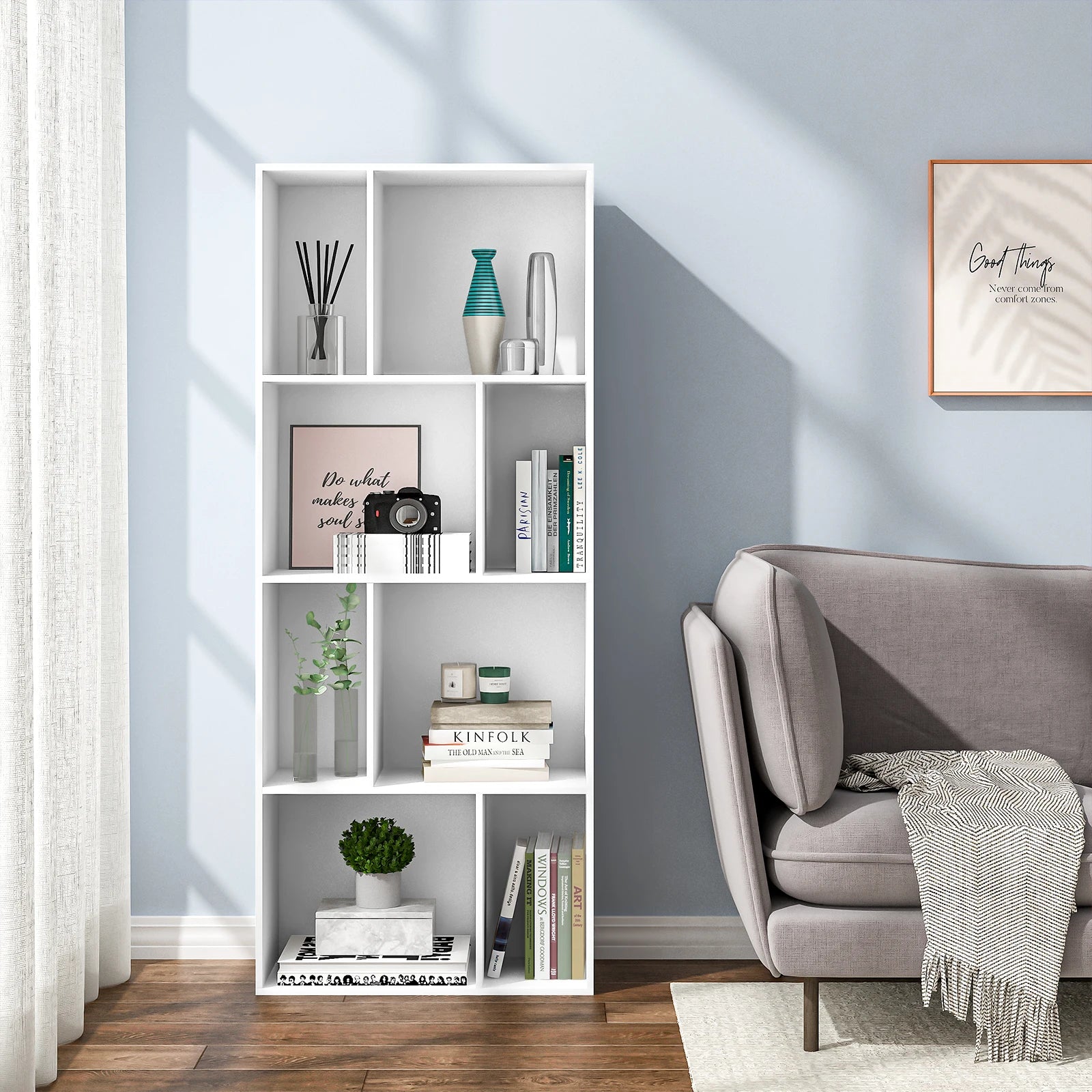 Étagère cube blanche haute à 8 compartiments -