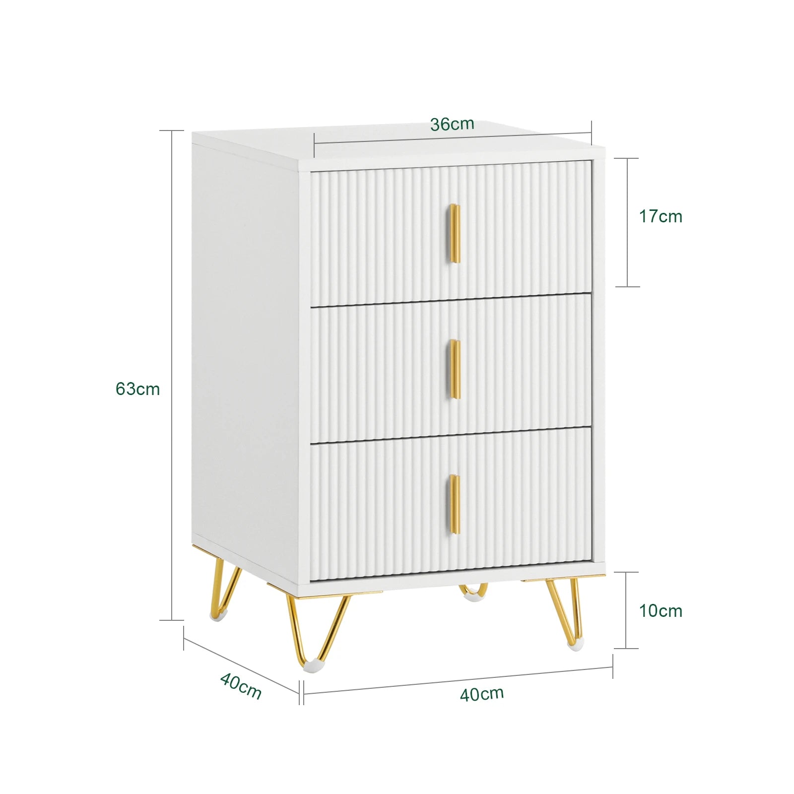 Table de chevet minimaliste avec 3 tiroirs blanches -