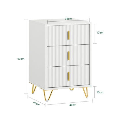 Table de chevet minimaliste avec 3 tiroirs blanches -