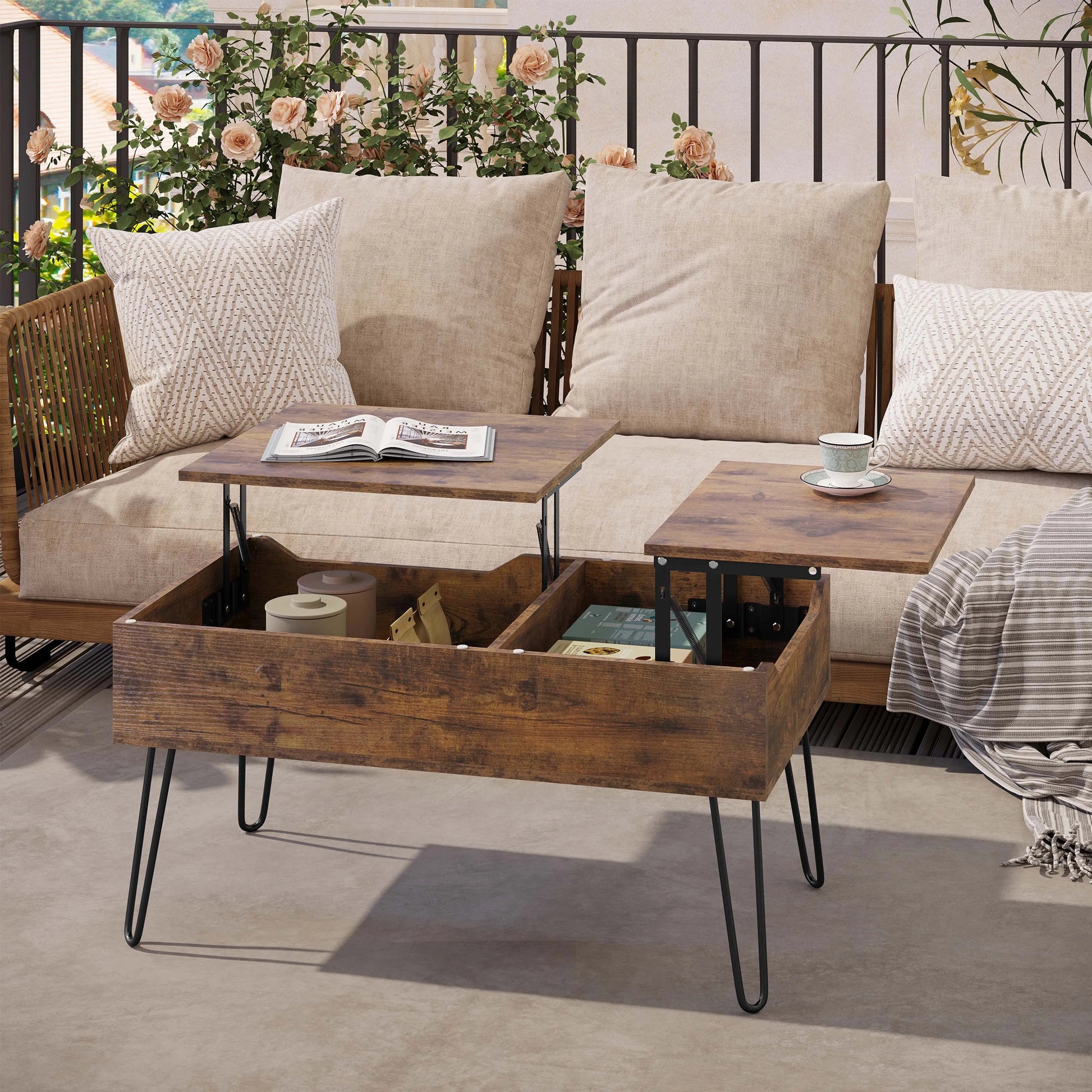 Table basse coulissante double plateau en bois -