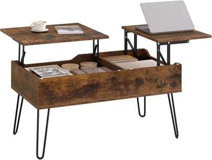 Table basse coulissante double plateau en bois - Marron rustique Table basse