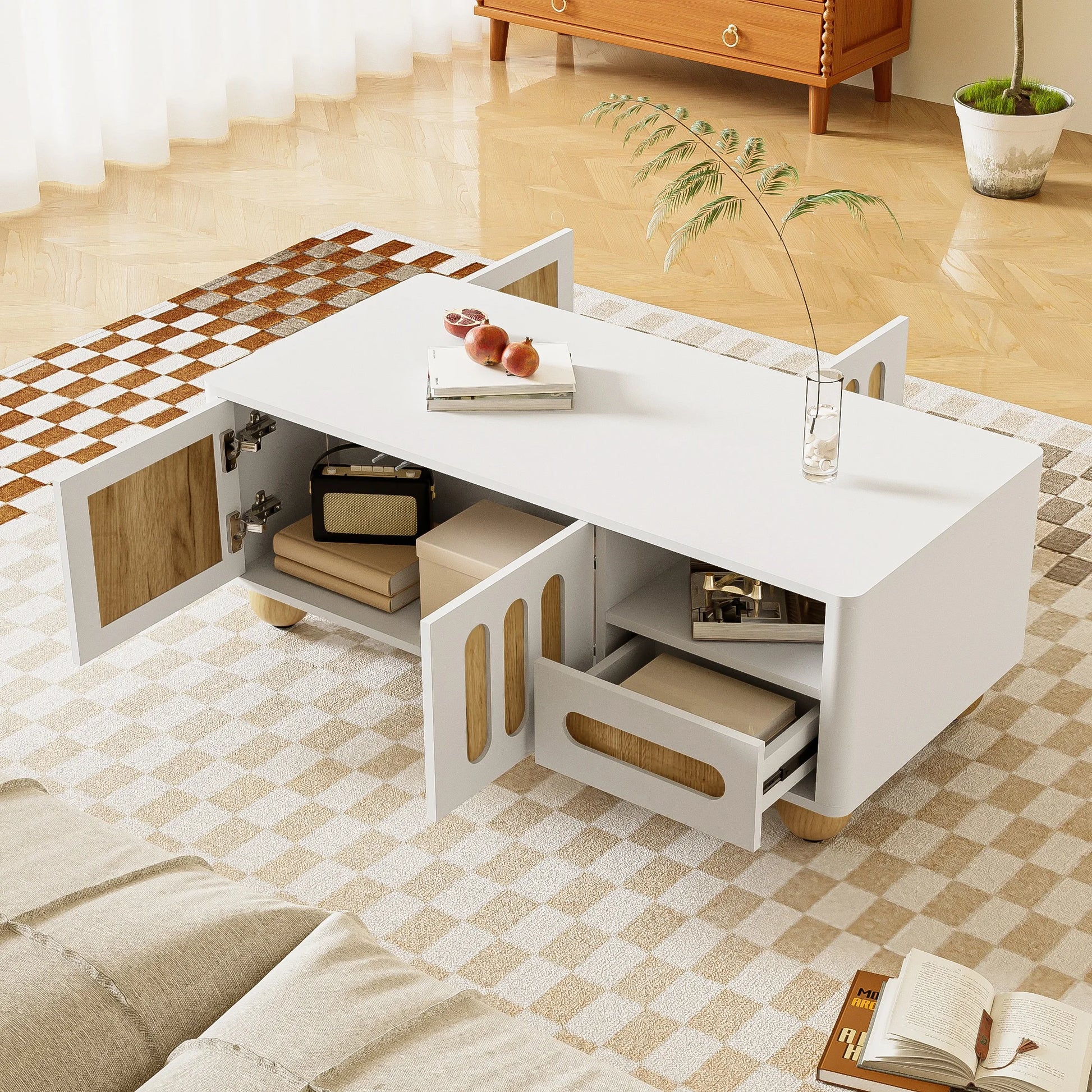 Table basse bois et blanc scandinave 105x50x40 cm- -