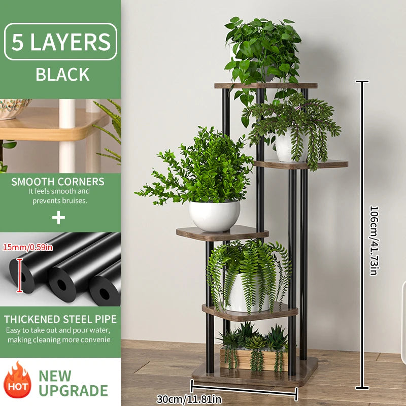 Étagère plante haute multi étages - B-5 couches noires